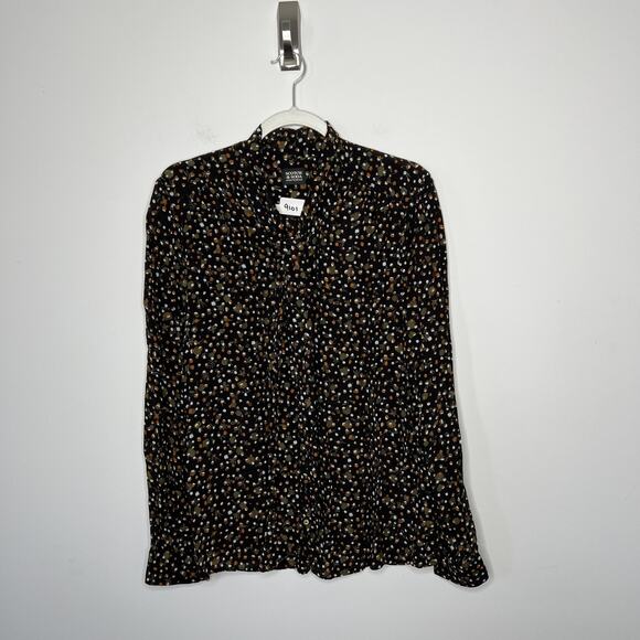 Scotch & Soda Shirt Womens Large Black Fall Print Acorn 100% Viscose Button Up‎ - Picture 14 of 16